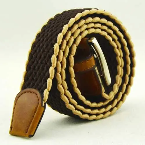 Mens Women Stretch Braided Elastic Belt Casual Pin Leather Buckle Strap Waistband