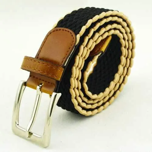 Mens Women Stretch Braided Elastic Belt Casual Pin Leather Buckle Strap Waistband