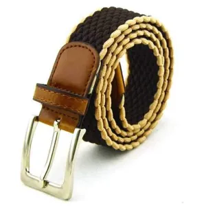 Mens Women Stretch Braided Elastic Belt Casual Pin Leather Buckle Strap Waistband