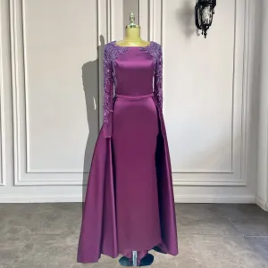 Mermaid Style Luxury Beaded Purple Satin Women Formal Evening Gowns