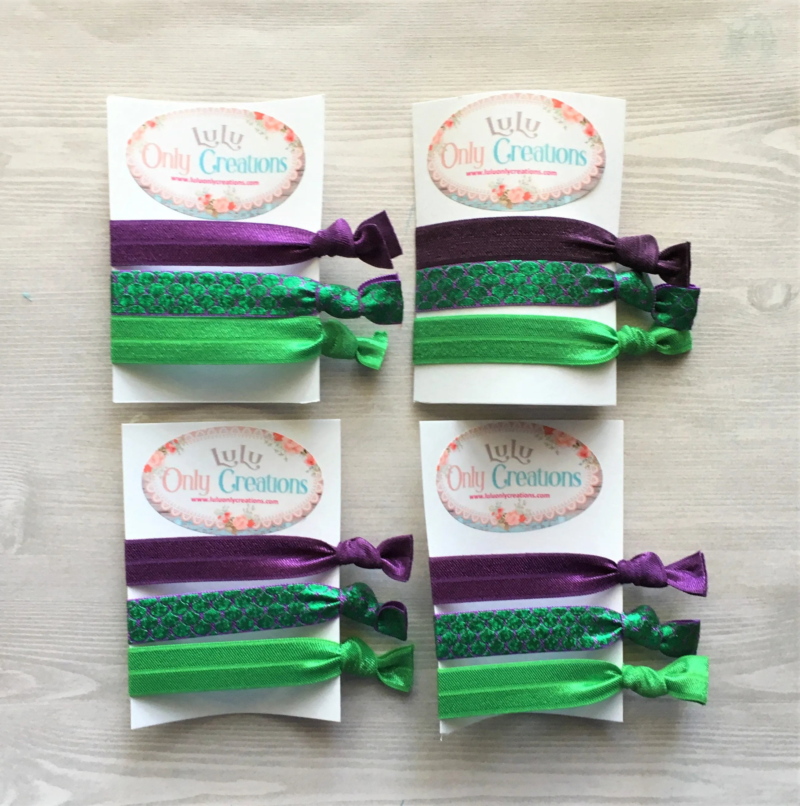 Mermaid Themed Hair Ties, Set of 4 Cards