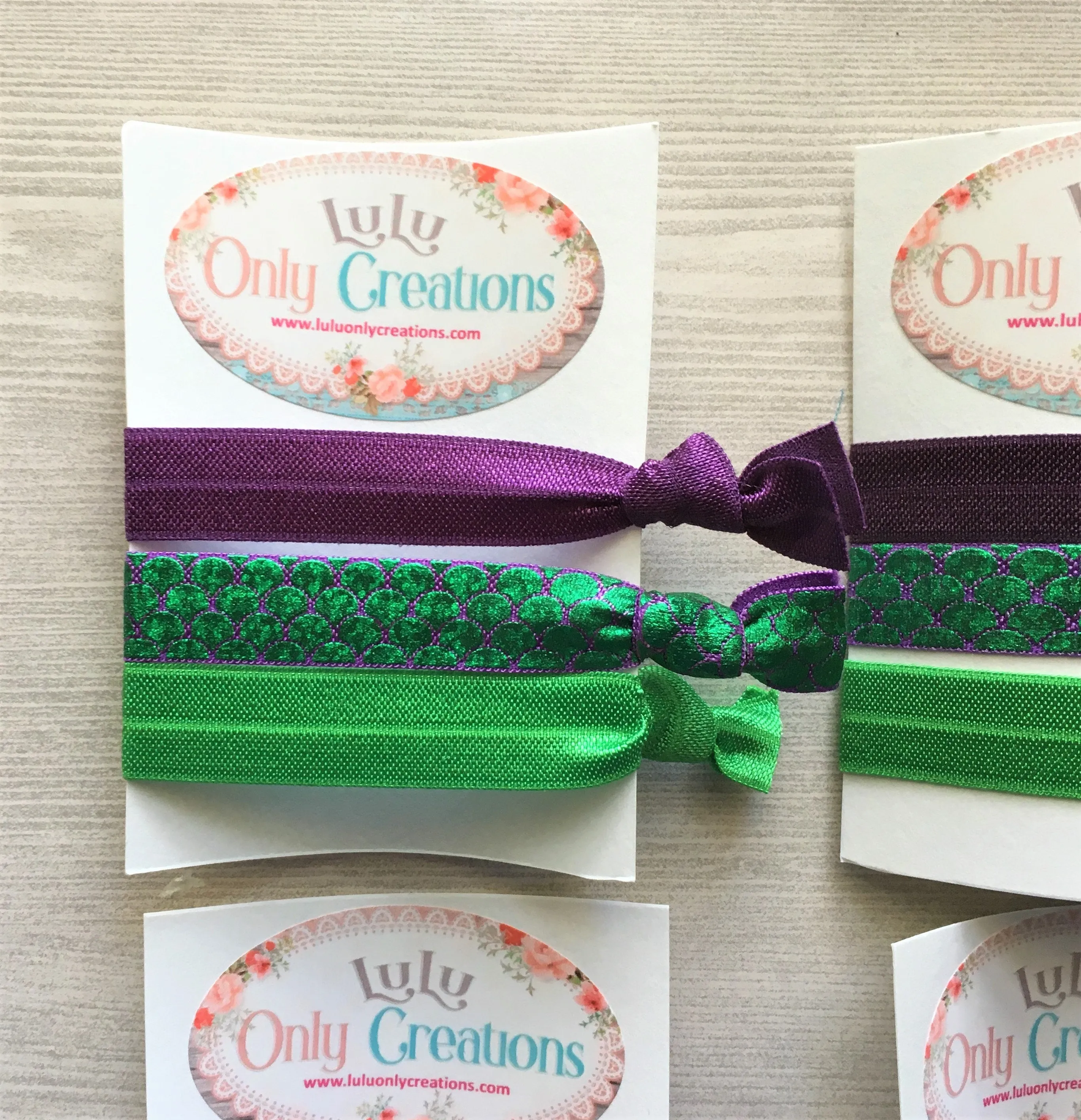 Mermaid Themed Hair Ties, Set of 4 Cards