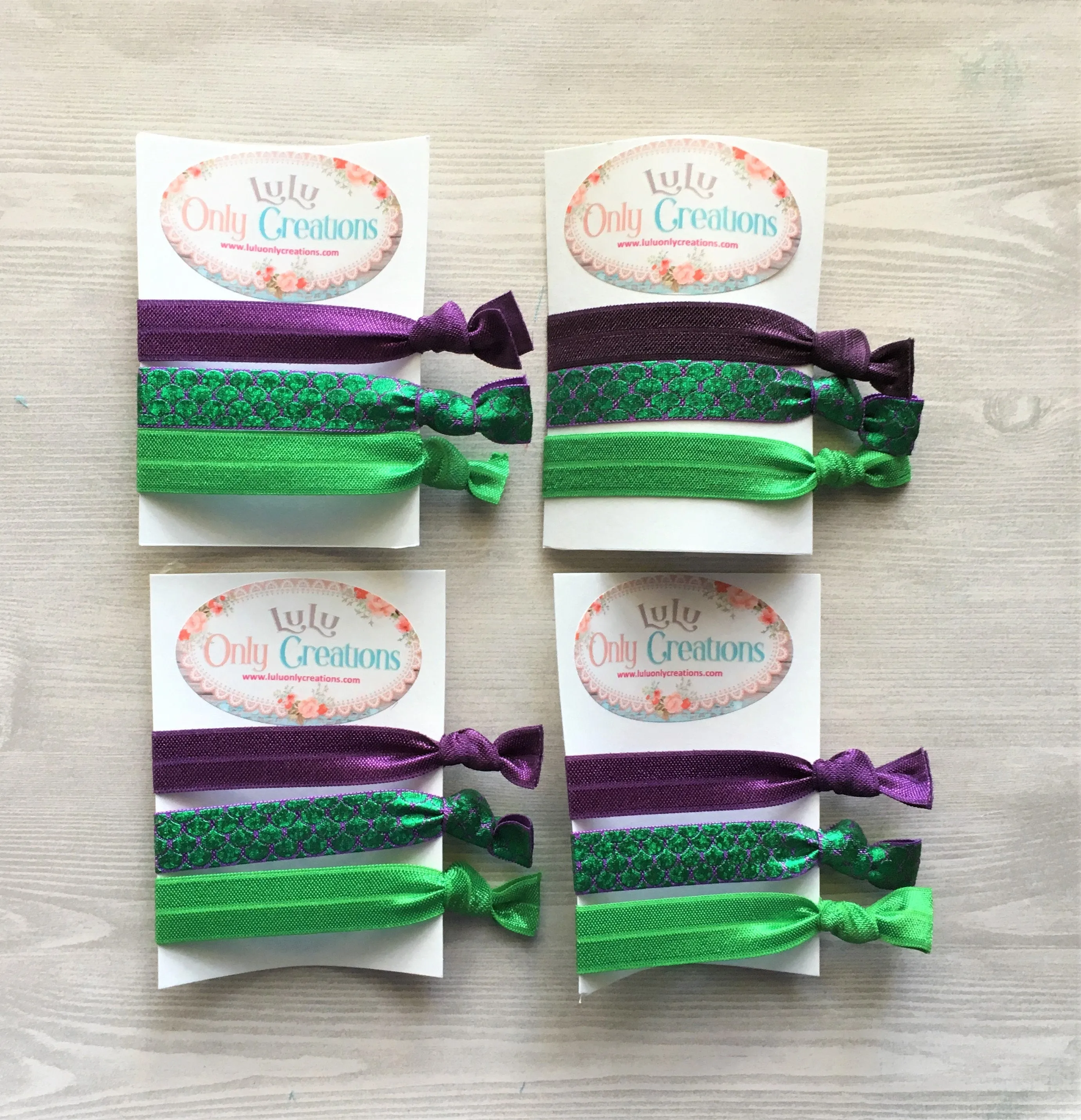 Mermaid Themed Hair Ties, Set of 4 Cards