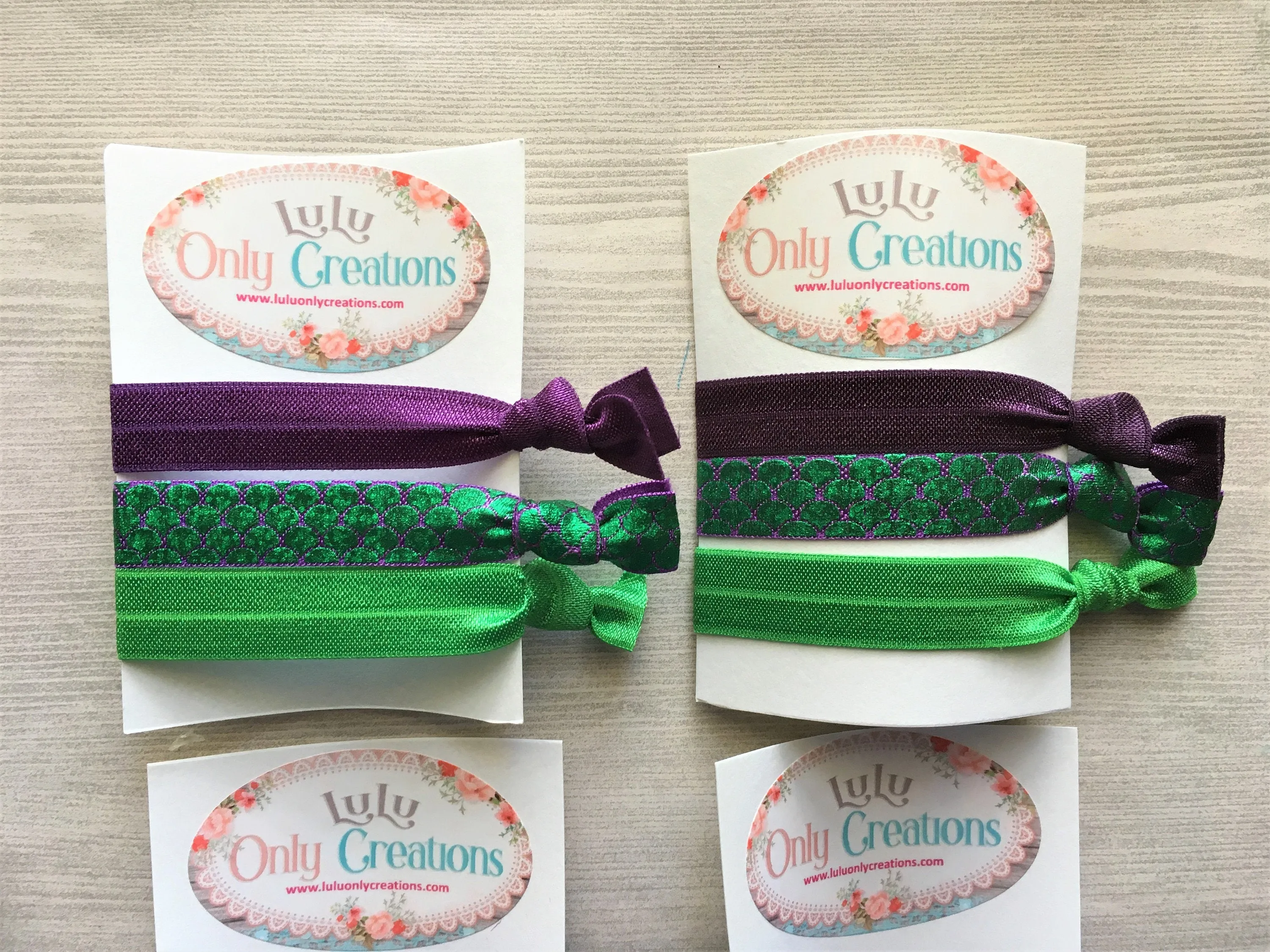 Mermaid Themed Hair Ties, Set of 4 Cards