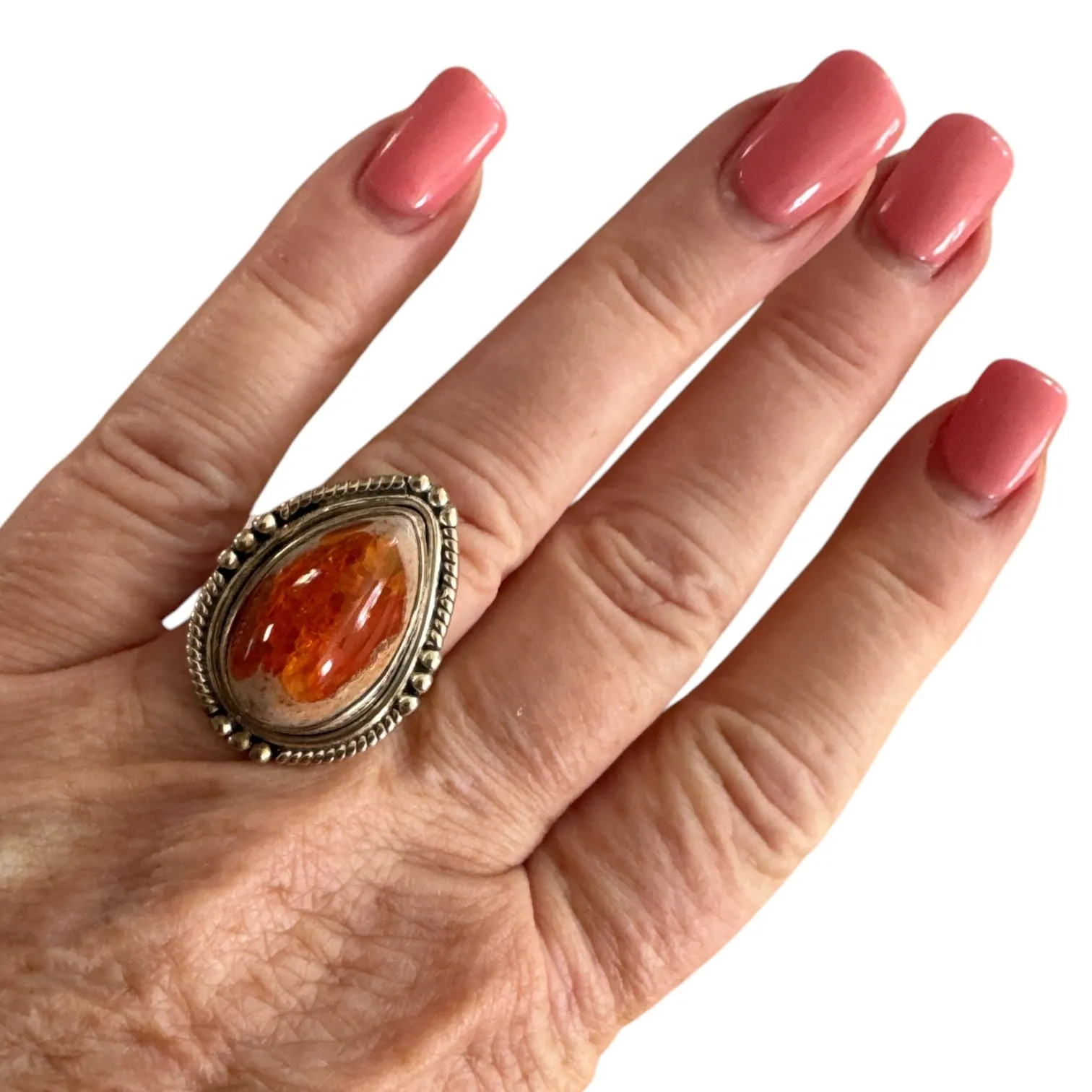 Mexican Fire Opal Solid 925 Sterling Silver Ring 8