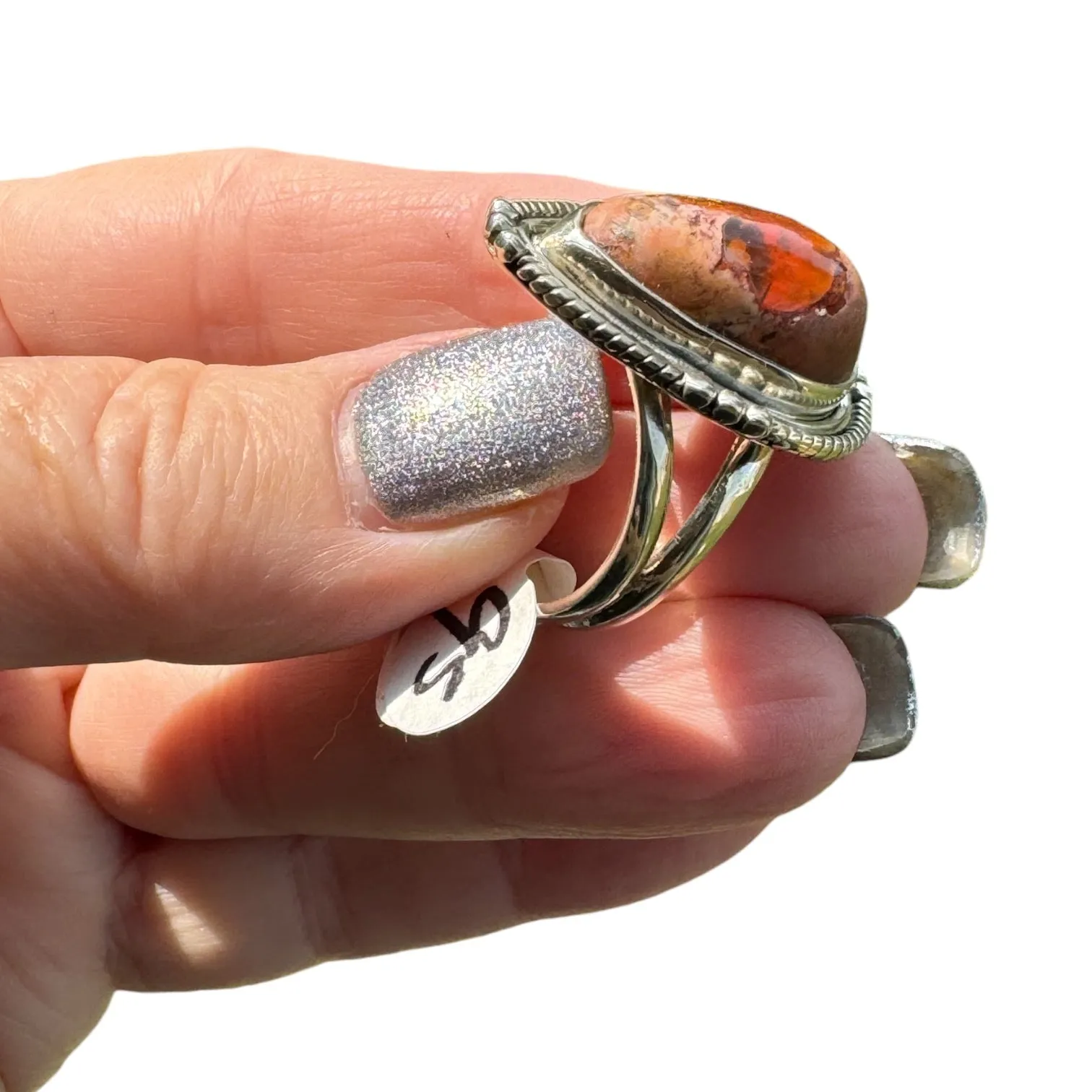 Mexican Fire Opal Solid 925 Sterling Silver Ring 9.5
