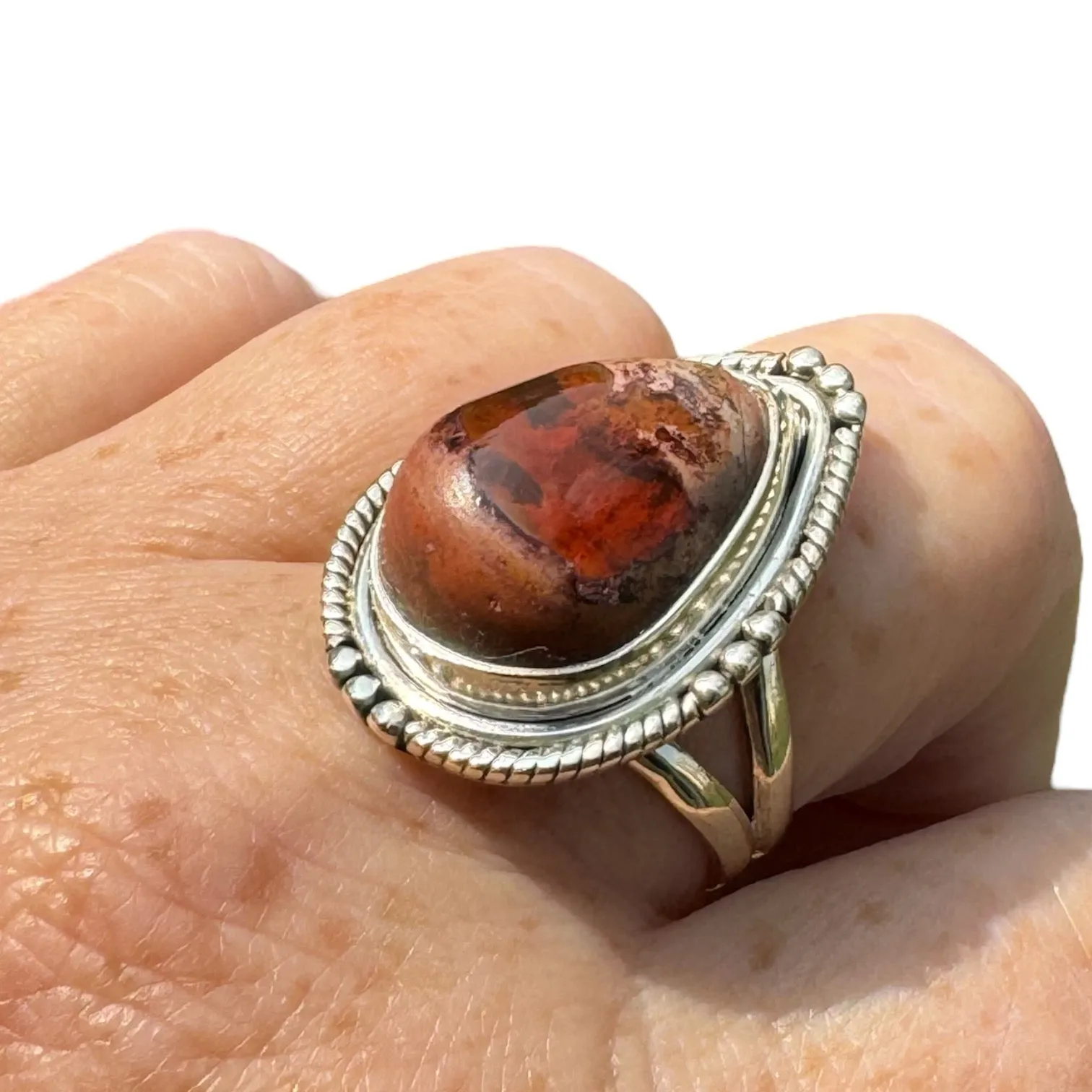 Mexican Fire Opal Solid 925 Sterling Silver Ring 9.5