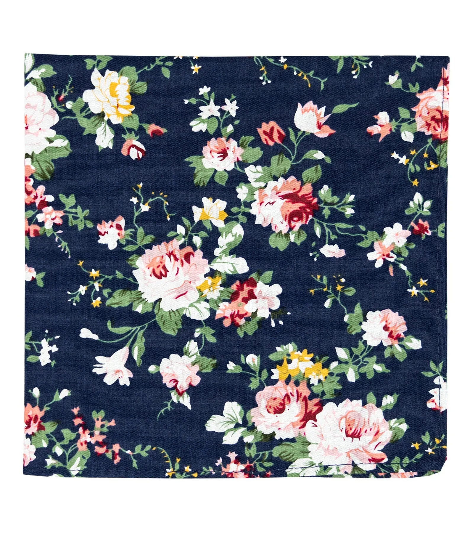 Millie Navy Blue Floral Adult Cotton Bow Tie, Pocket Square and Navy Blue Plain Braces Set