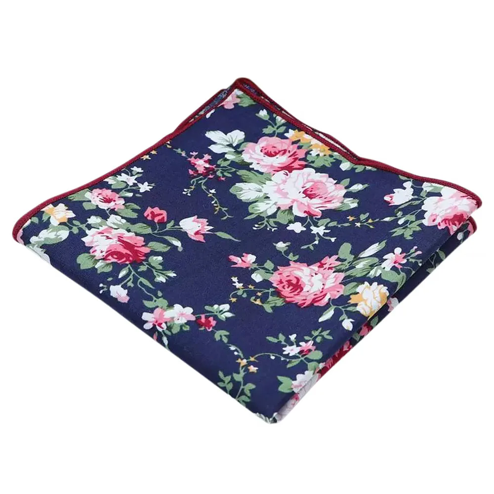 Millie Navy Blue Floral Bow Tie and Pocket Square Set