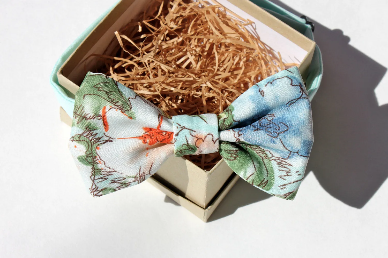 Mint and Peach Floral Bow Tie