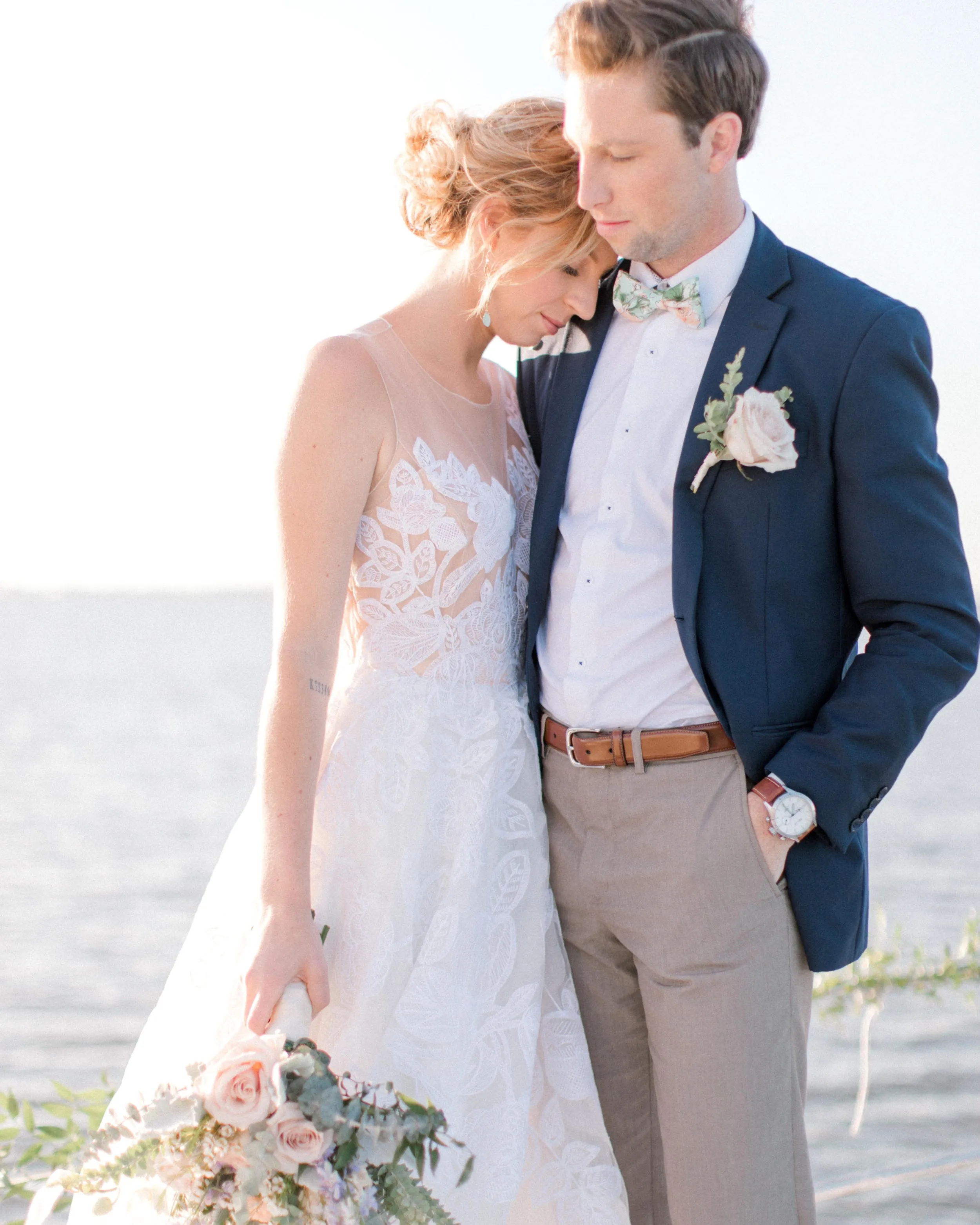 Mint and Peach Floral Bow Tie