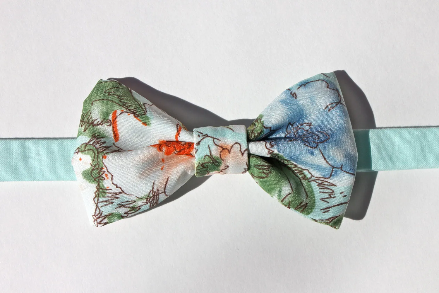 Mint and Peach Floral Bow Tie