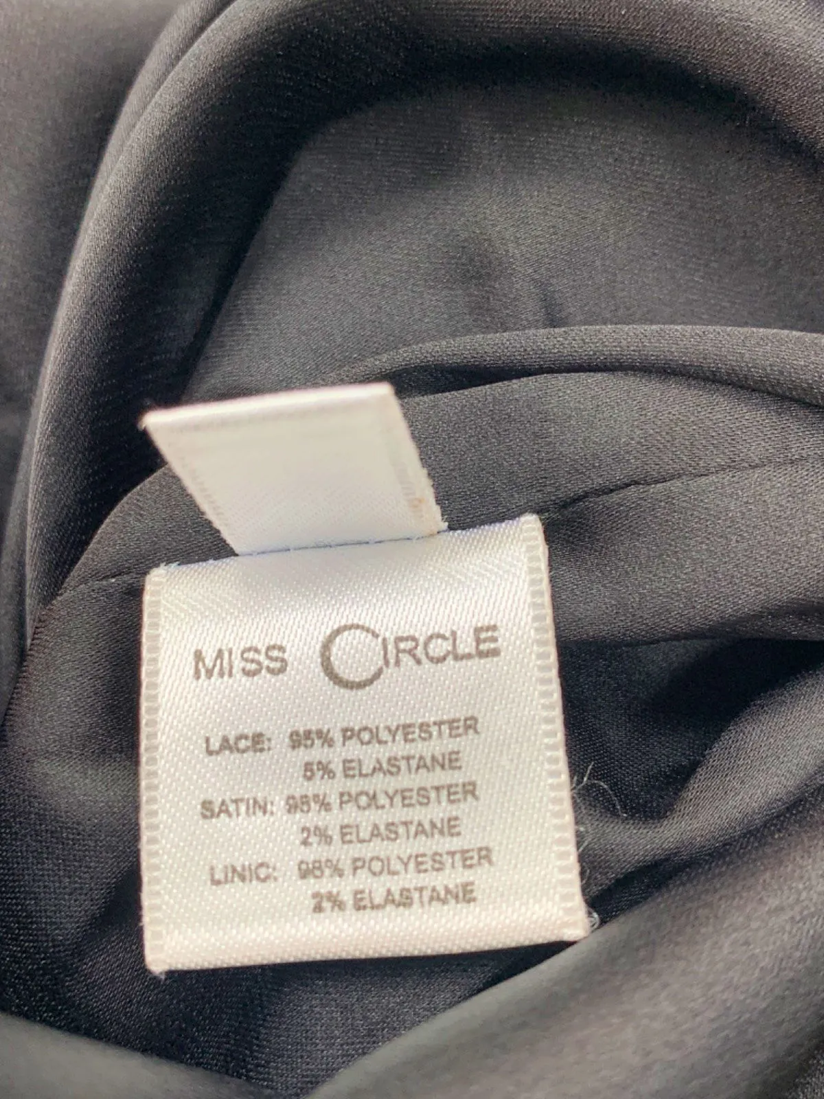 Miss Circle Black Lace Satin Ruched Dress UK XS