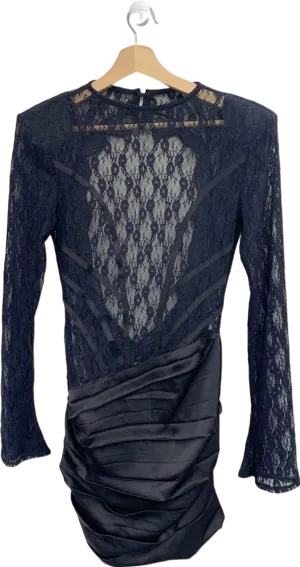 Miss Circle Black Lace Satin Ruched Dress UK XS