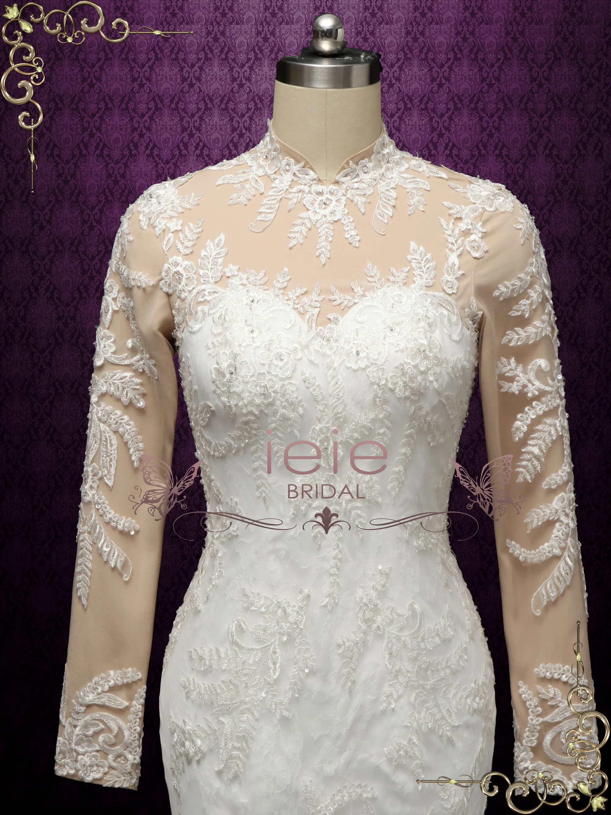 Modest Lace Mermaid Wedding Dress with Nude Lining VANESS