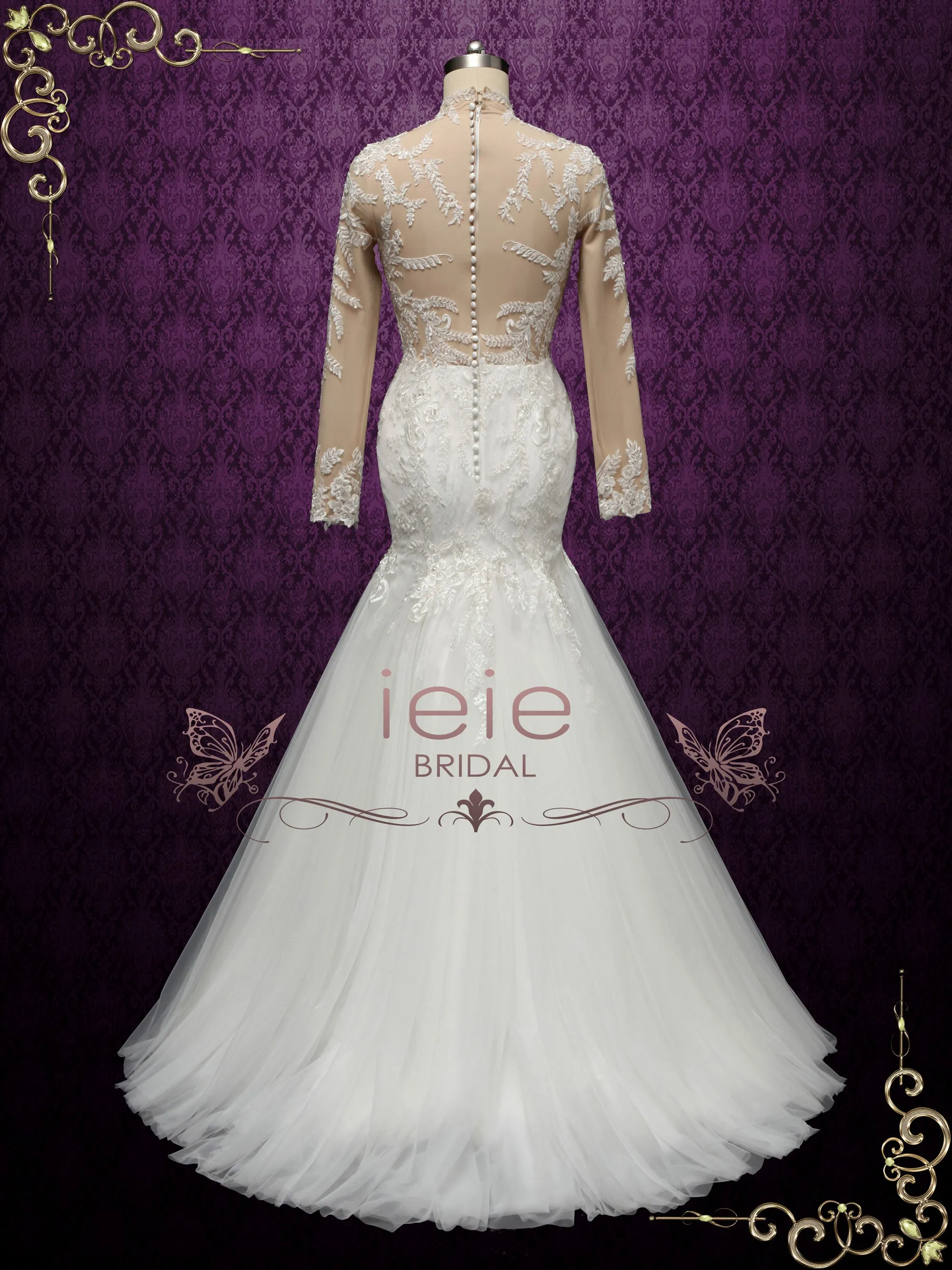 Modest Lace Mermaid Wedding Dress with Nude Lining VANESS