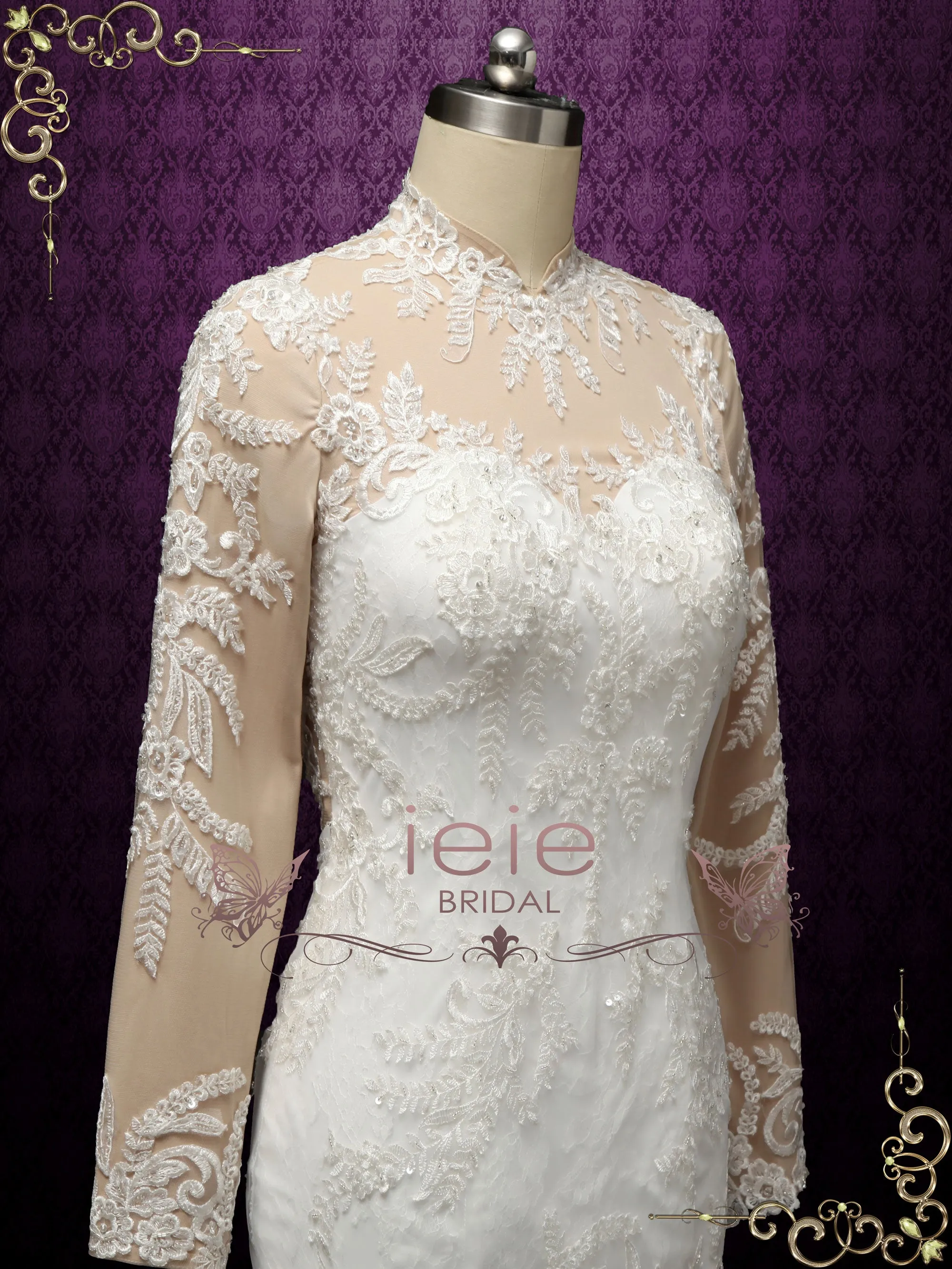 Modest Lace Mermaid Wedding Dress with Nude Lining VANESS