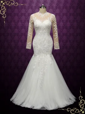 Modest Lace Mermaid Wedding Dress with Nude Lining VANESS
