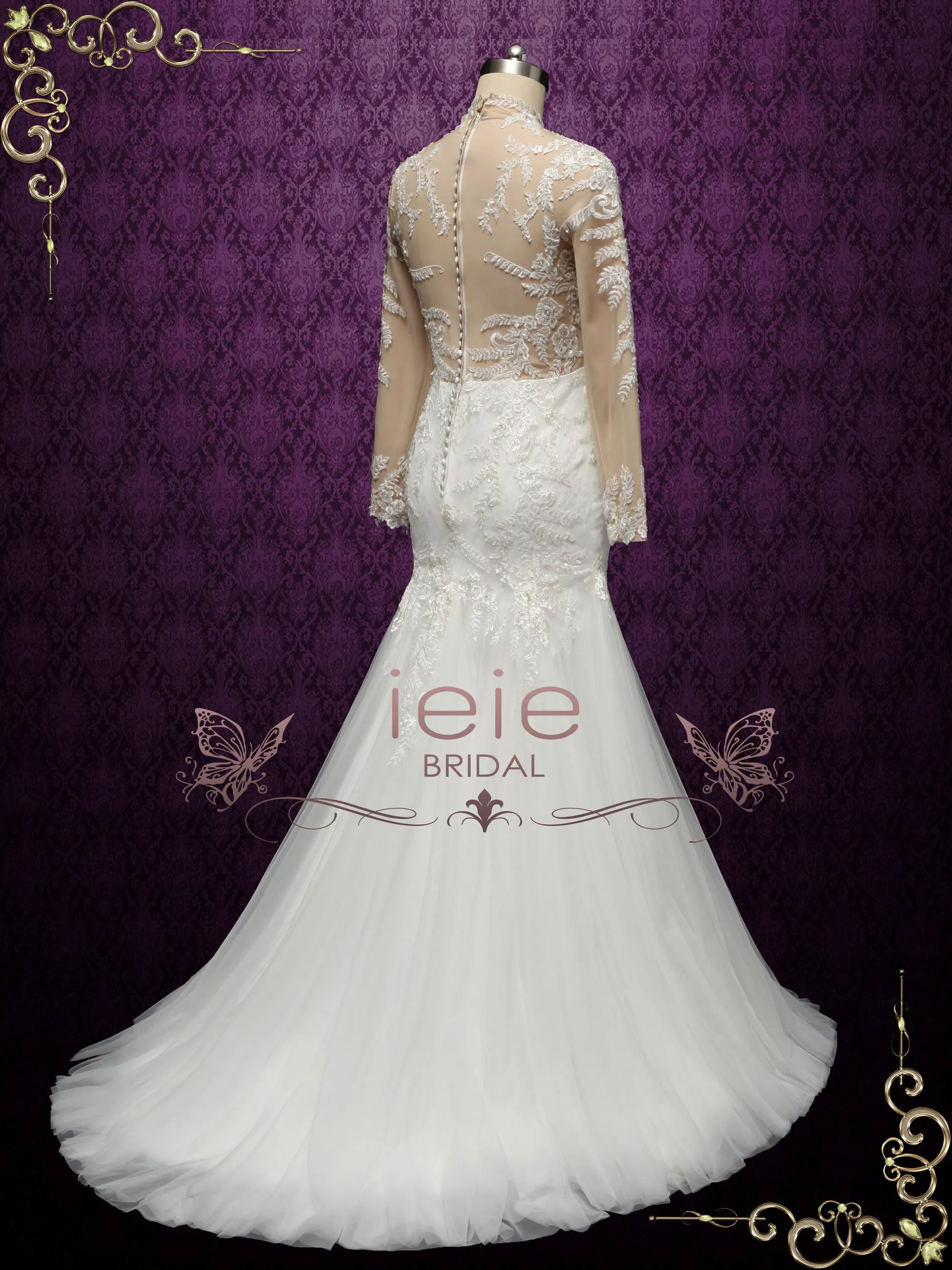 Modest Lace Mermaid Wedding Dress with Nude Lining VANESS