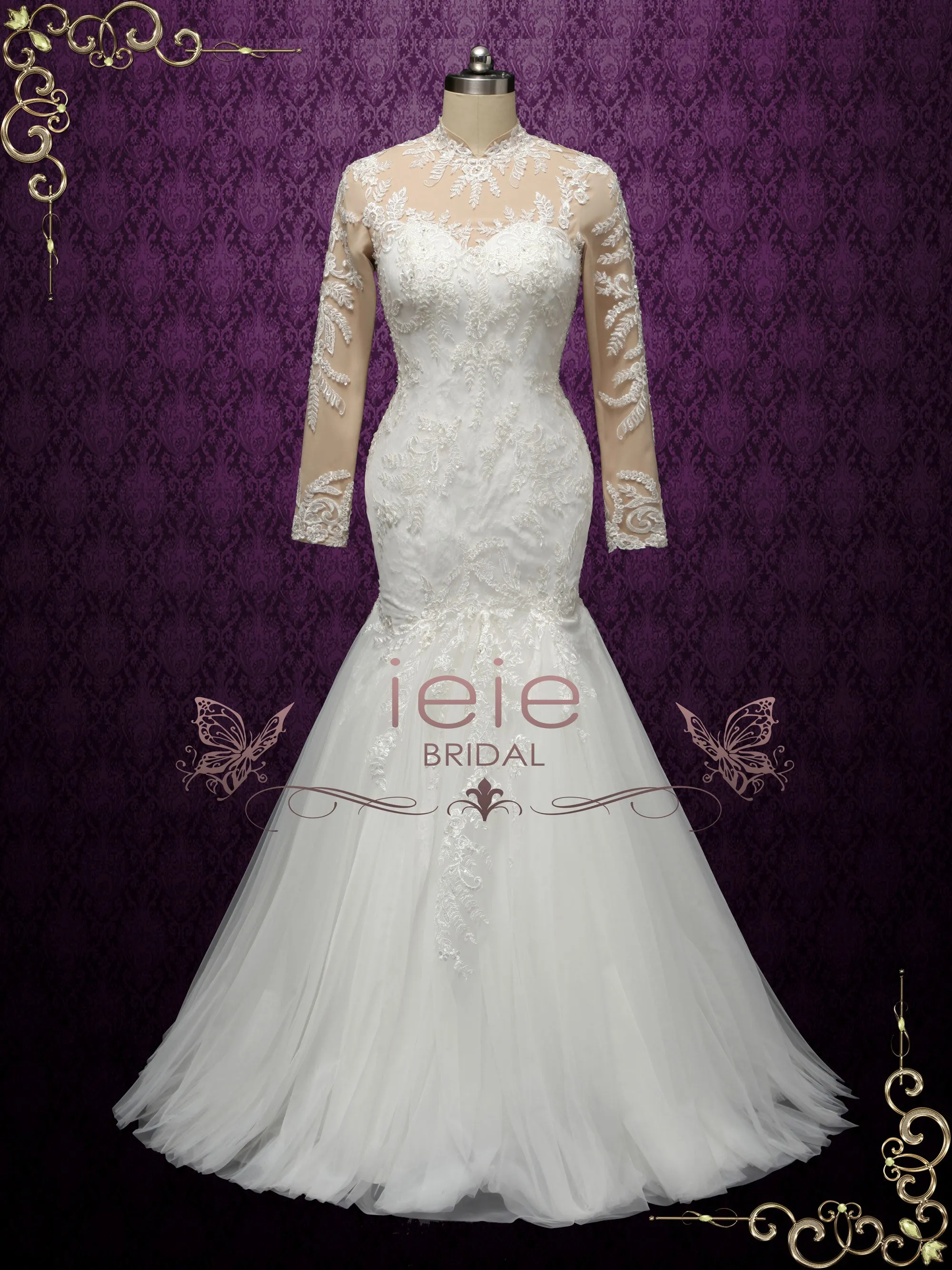 Modest Lace Mermaid Wedding Dress with Nude Lining VANESS