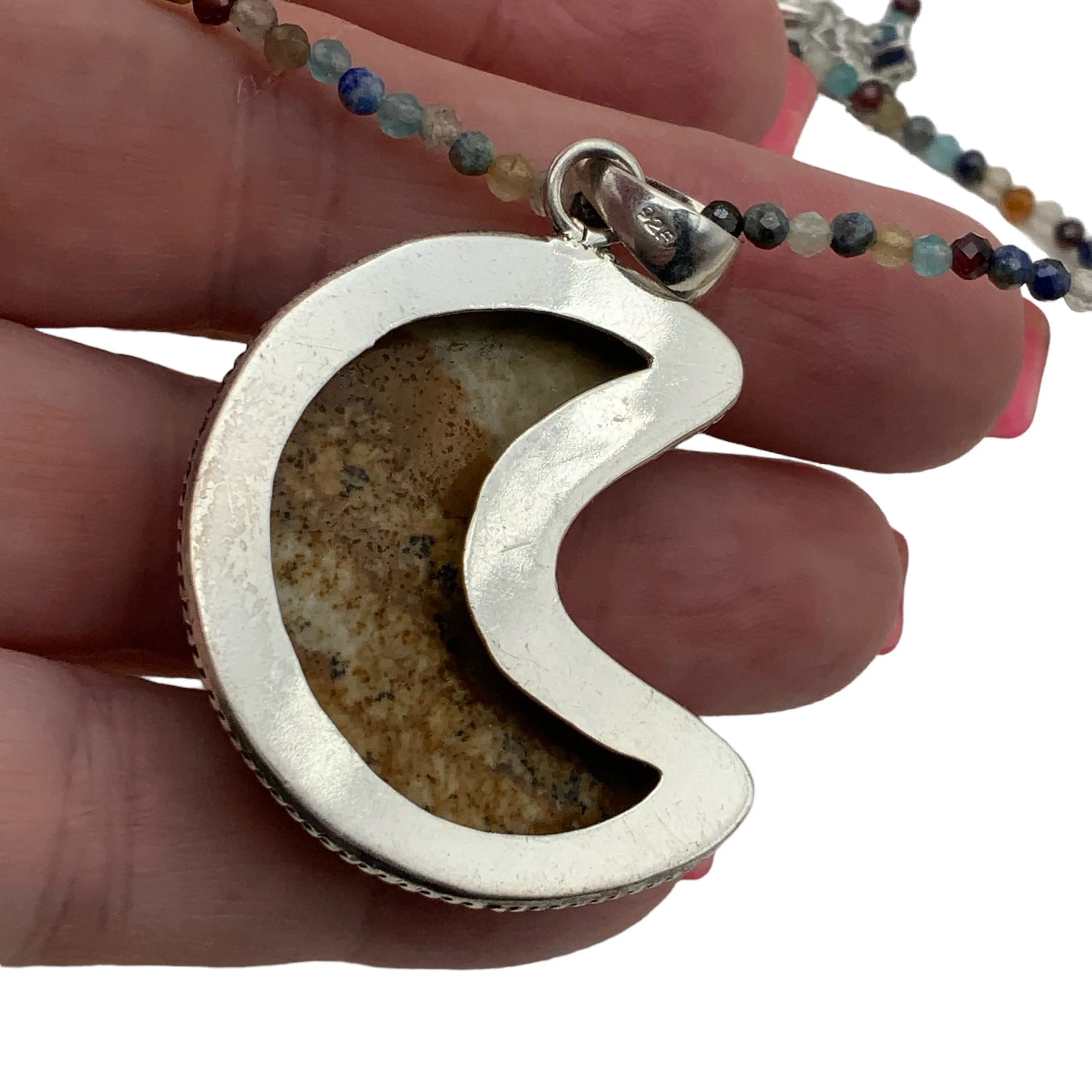 MOON Picture Jasper Solid 925 Sterling Silver Pendant Necklace