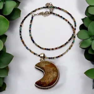 MOON Picture Jasper Solid 925 Sterling Silver Pendant Necklace
