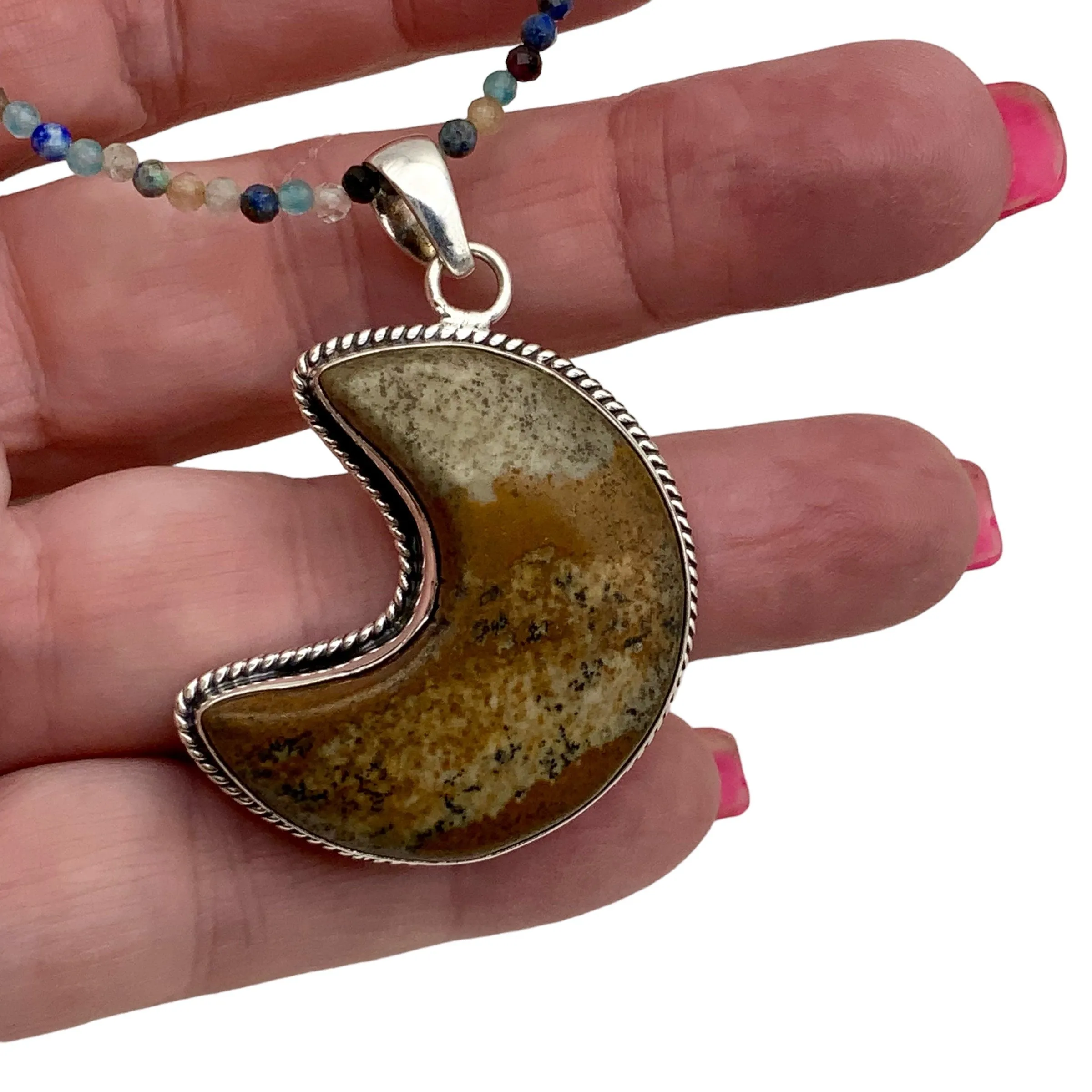 MOON Picture Jasper Solid 925 Sterling Silver Pendant Necklace