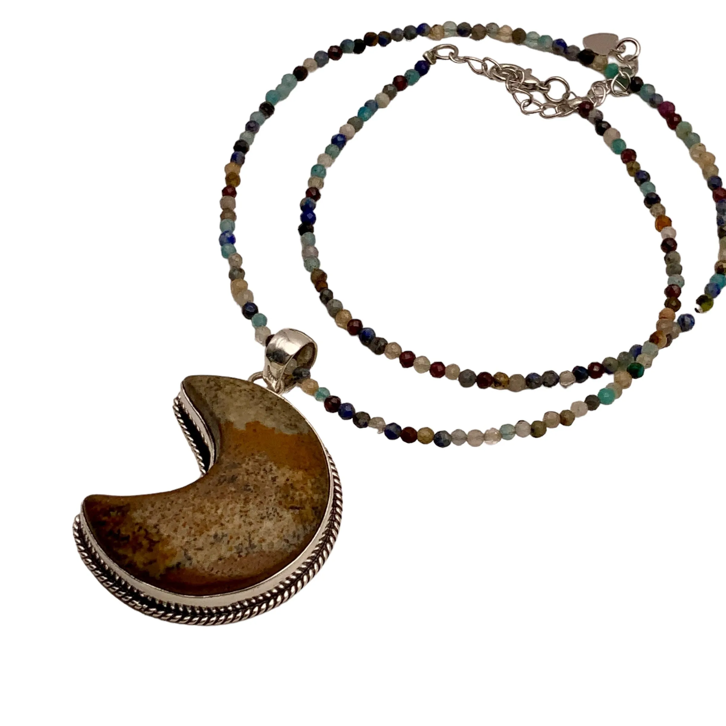 MOON Picture Jasper Solid 925 Sterling Silver Pendant Necklace