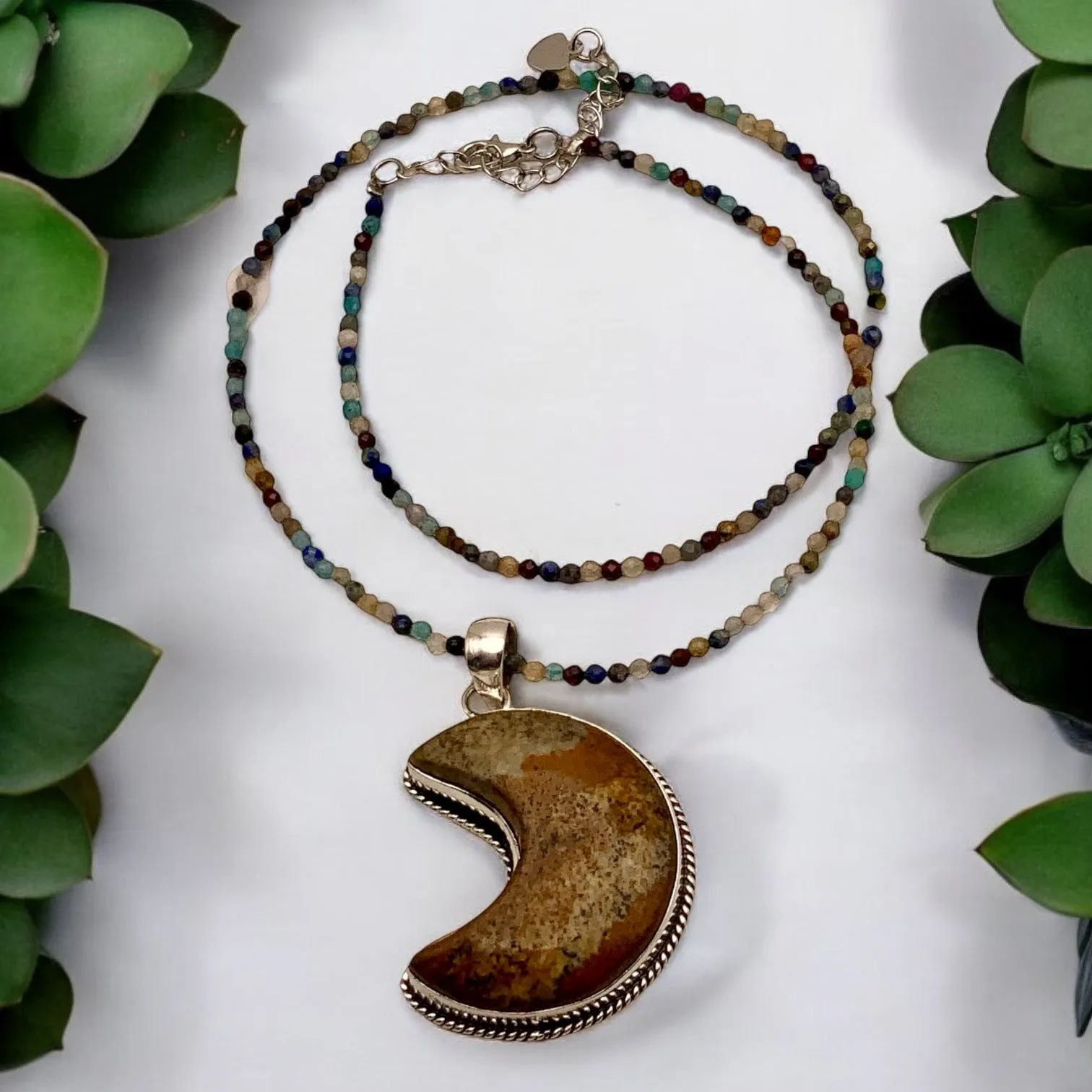 MOON Picture Jasper Solid 925 Sterling Silver Pendant Necklace