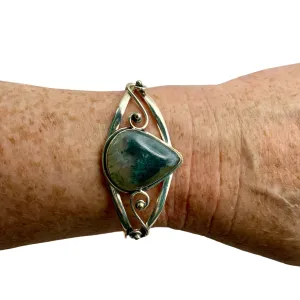 Moss Agate Solid 925 Sterling Silver Cuff Bracelet