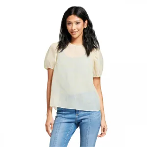 Mossimo Women's Sheer Patterned Short Puff Sleeve Blouse Shirt Top