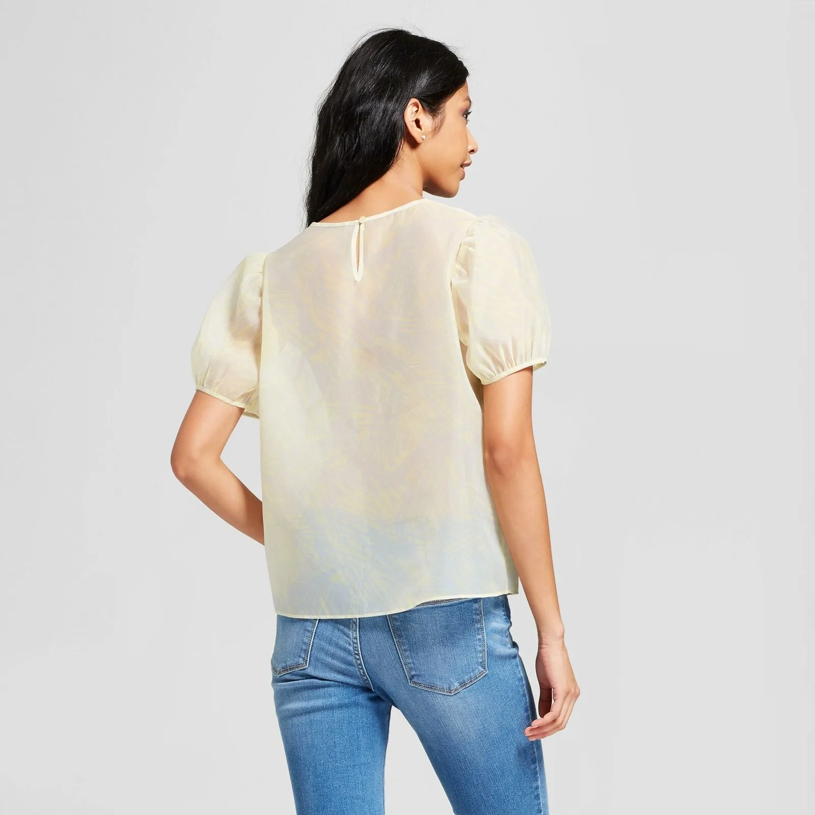 Mossimo Women's Sheer Patterned Short Puff Sleeve Blouse Shirt Top