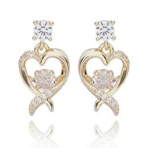 Moving Crystal Gold Plated Cross Over Heart Earrings