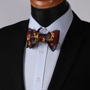Multicolor Paisley Mens Silk Self tie Bow Tie with Pocket Squares Set