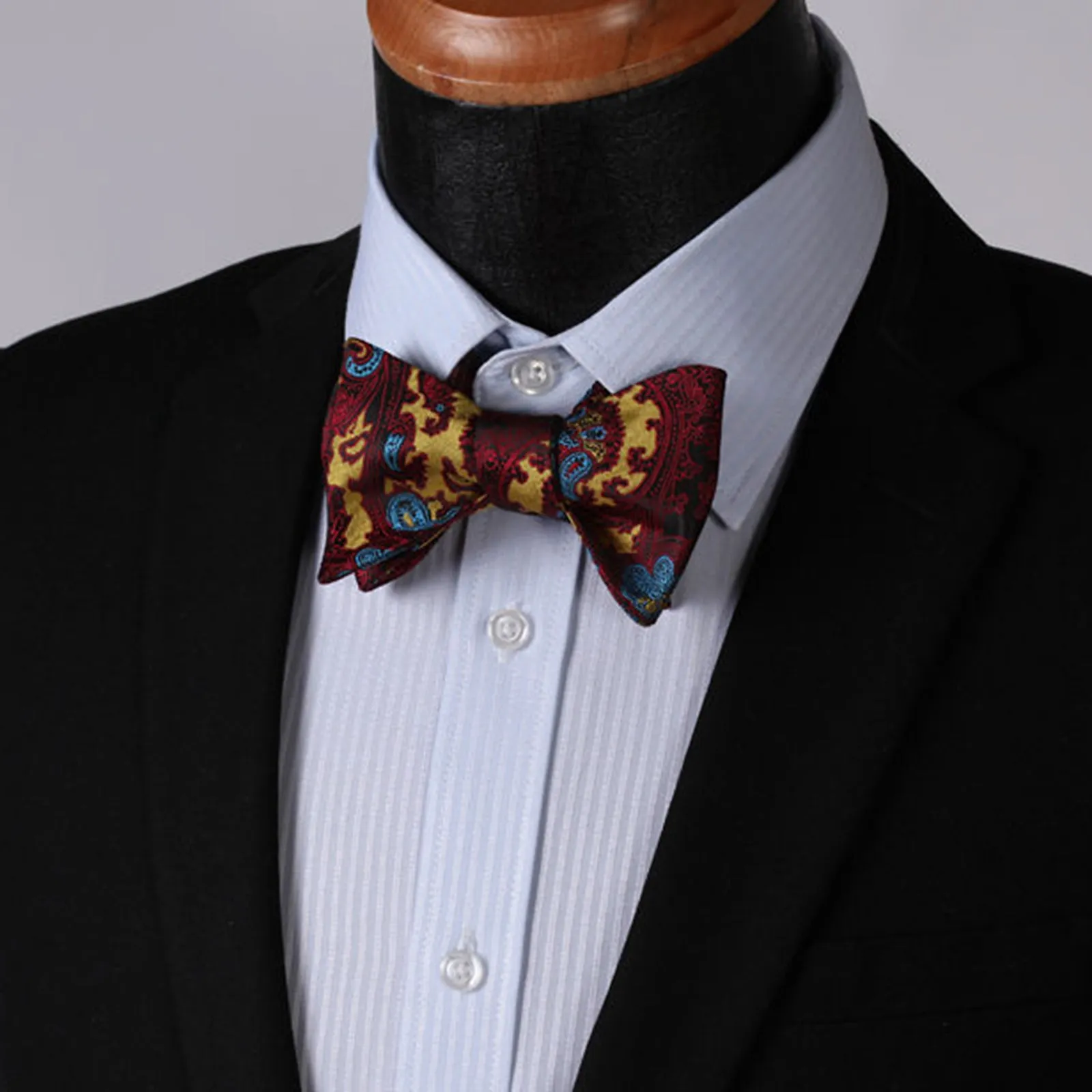 Multicolor Paisley Mens Silk Self tie Bow Tie with Pocket Squares Set