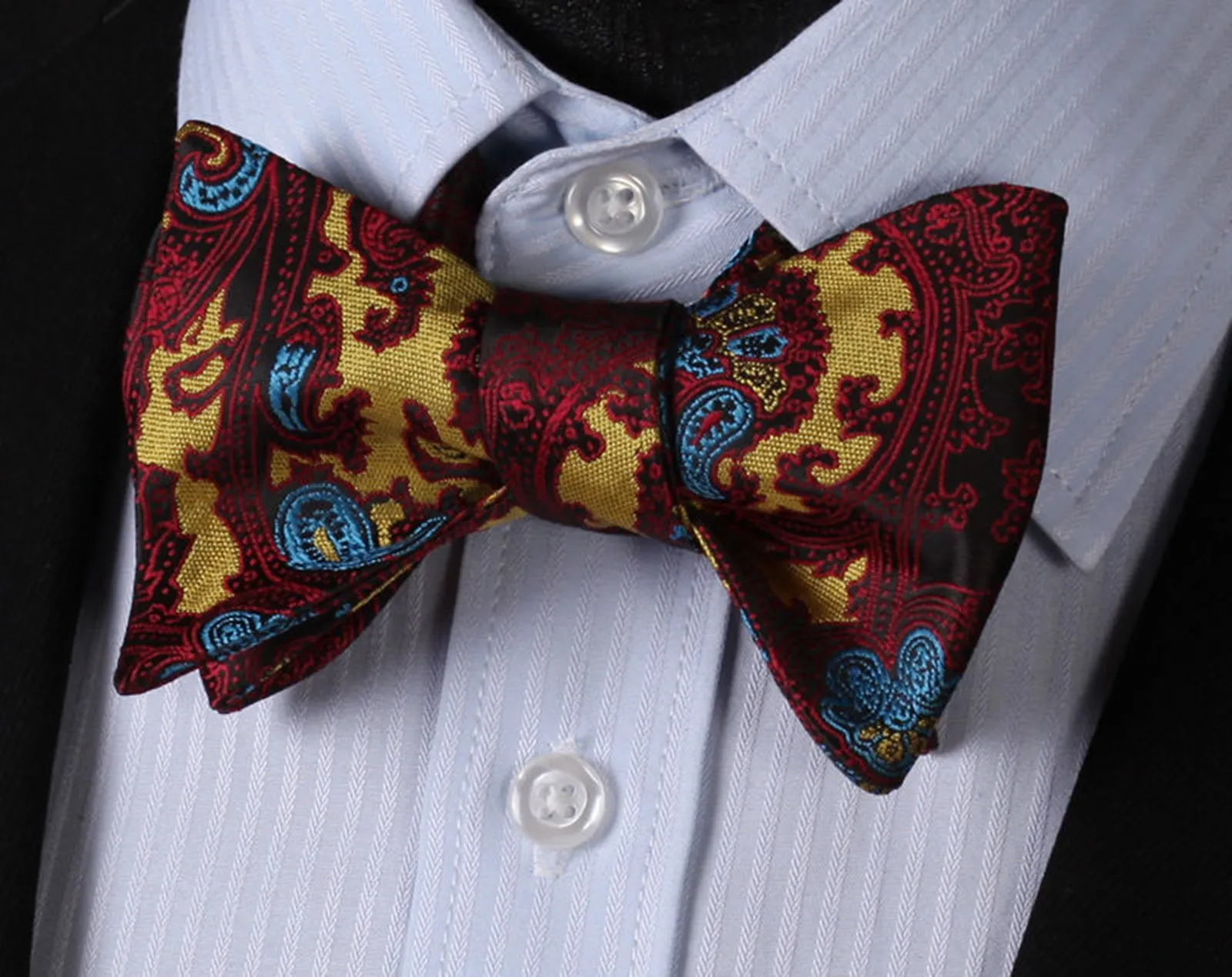 Multicolor Paisley Mens Silk Self tie Bow Tie with Pocket Squares Set