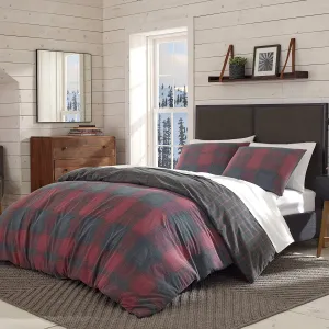 New in package! Wayfair Item! Eddie Bauer Reversible Cattle River Plaid Duvet Cover Set, Full/Queen, Red/Navy!