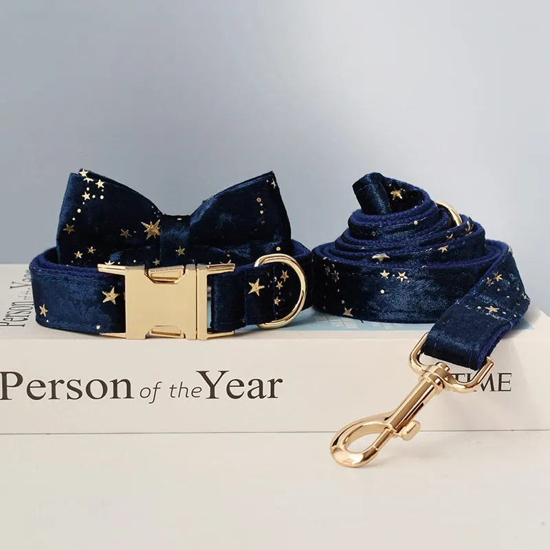 Night Stars: Personalized Bowtie collar and Leash