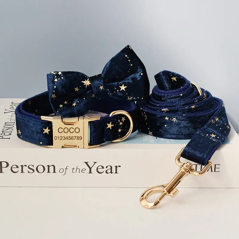 Night Stars: Personalized Bowtie collar and Leash