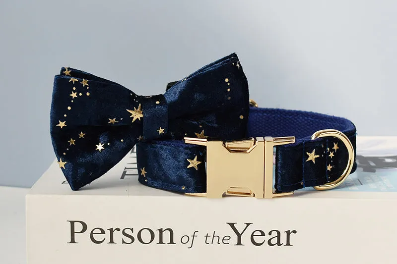 Night Stars: Personalized Bowtie collar and Leash