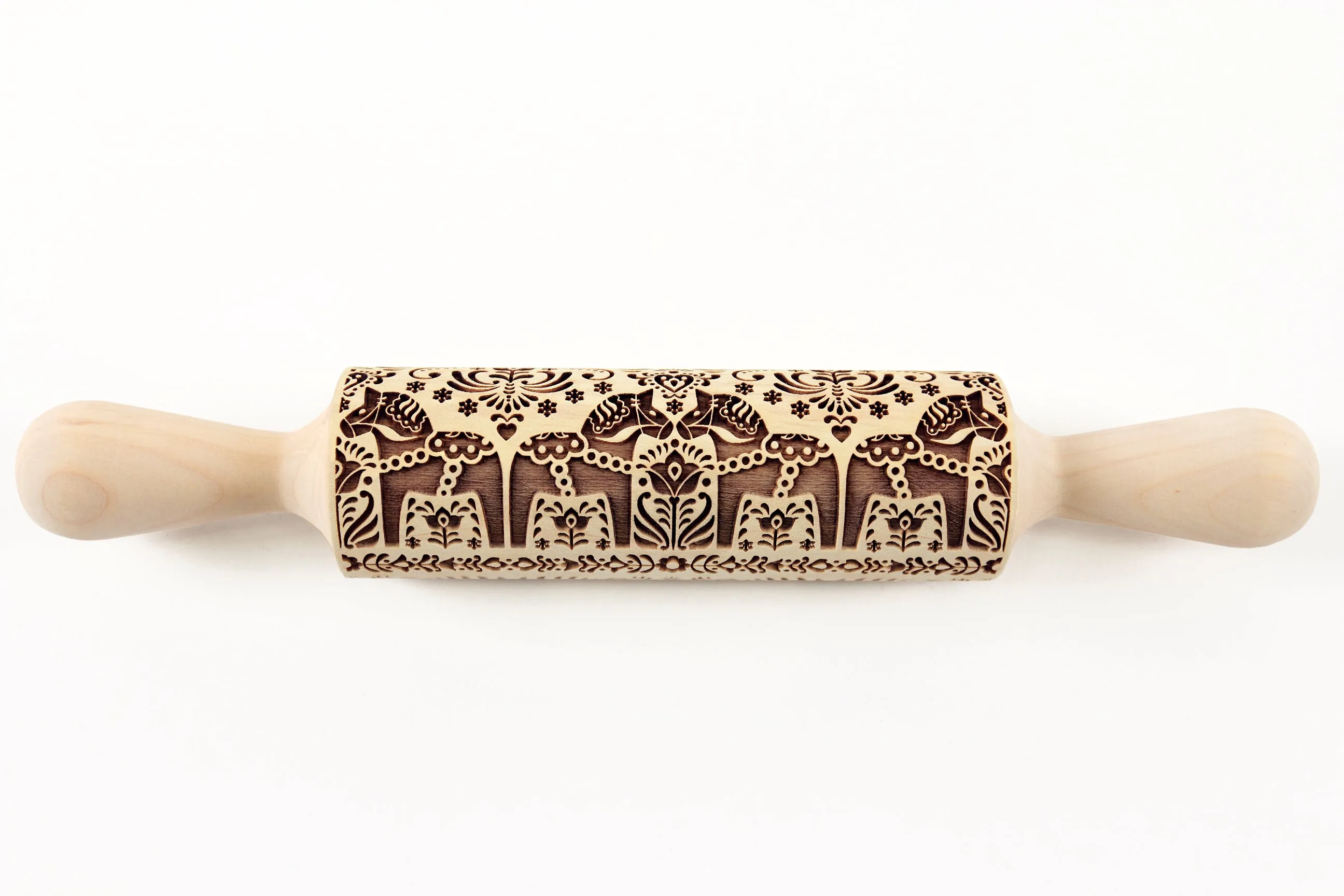 Norvegian Folk Dala Horse Embossed Rolling Pin, Textured Cookies, Christmas Gift