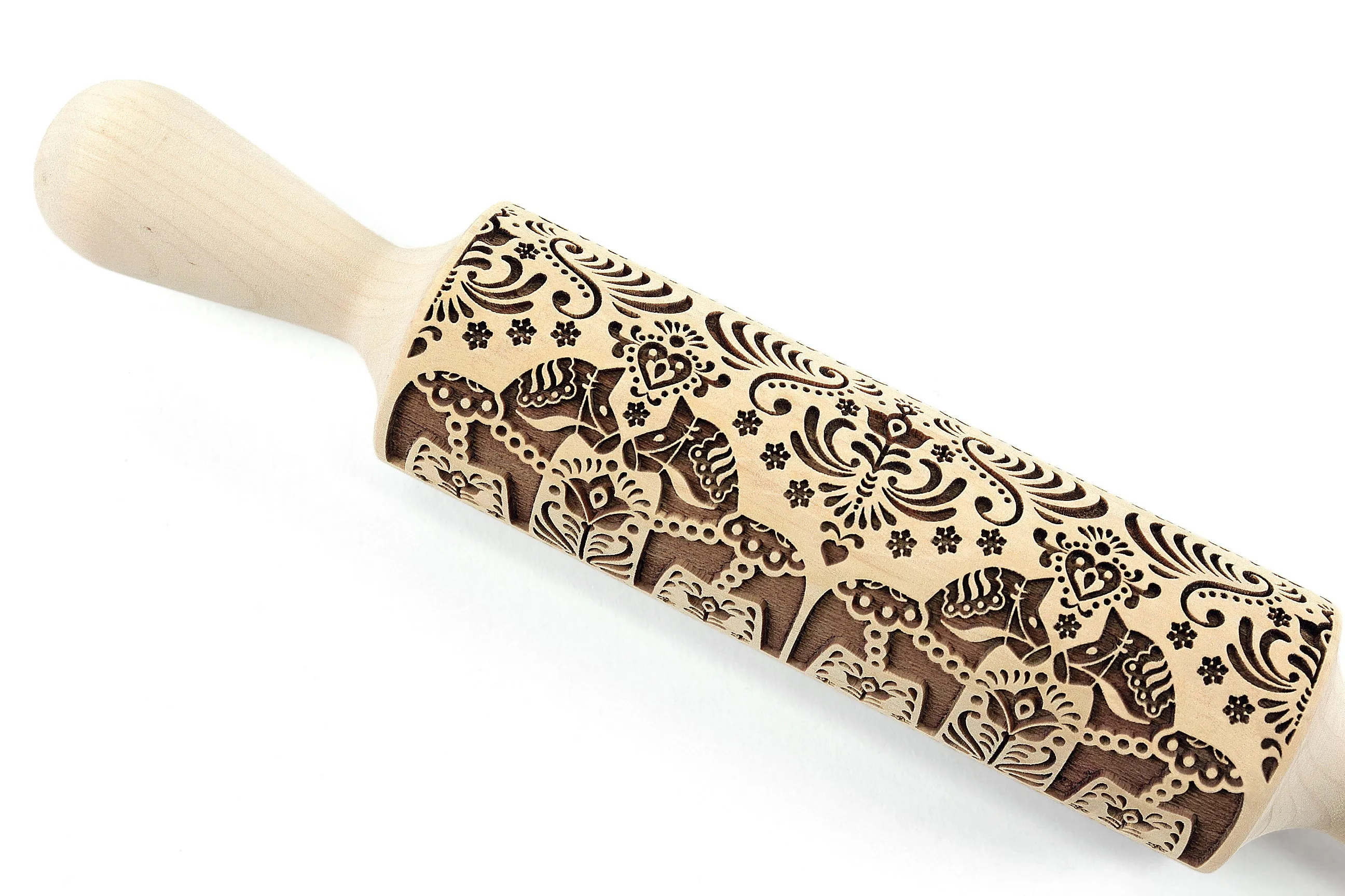 Norvegian Folk Dala Horse Embossed Rolling Pin, Textured Cookies, Christmas Gift