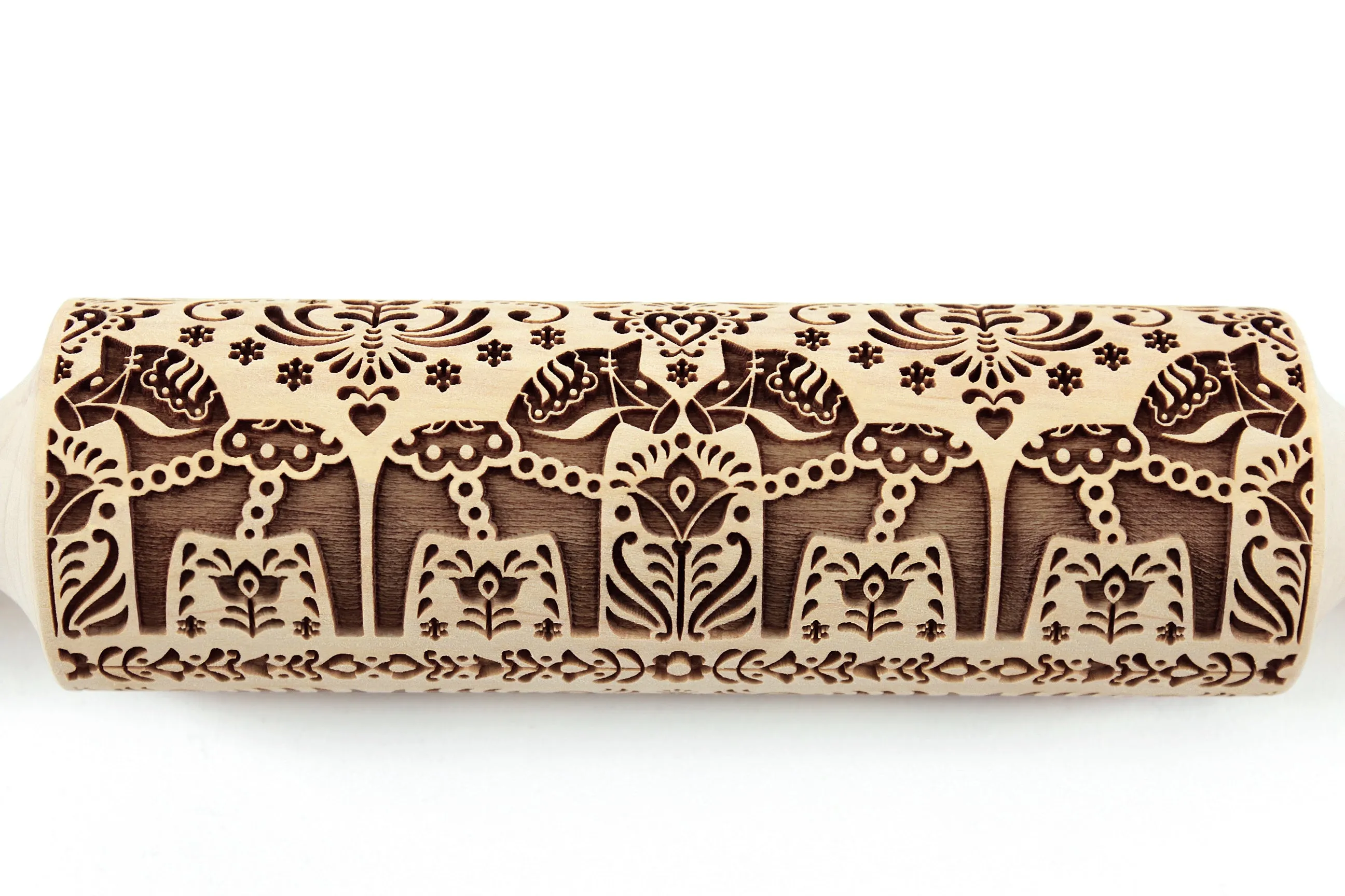 Norvegian Folk Dala Horse Embossed Rolling Pin, Textured Cookies, Christmas Gift
