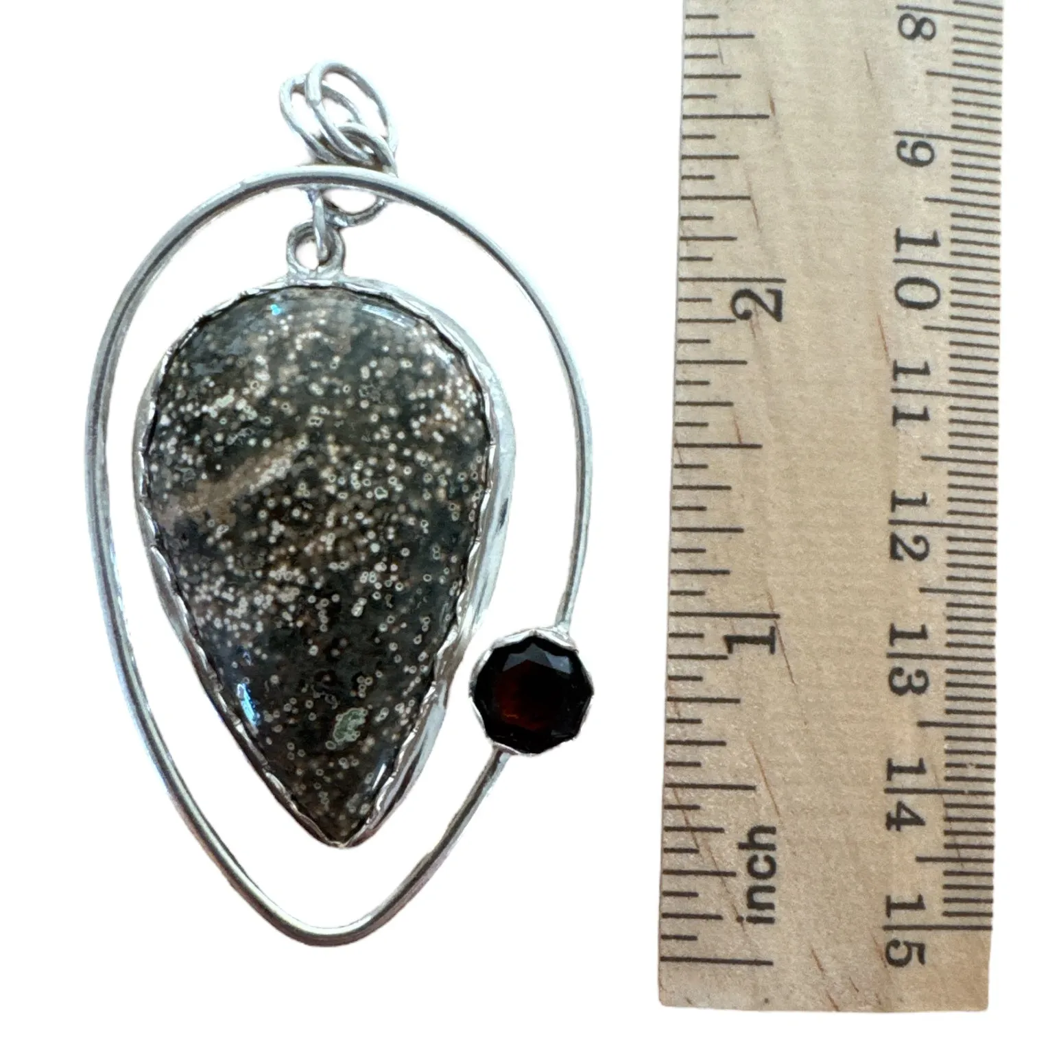 Ocean Jasper & Garnet Solid 925 Sterling Silver Pendant