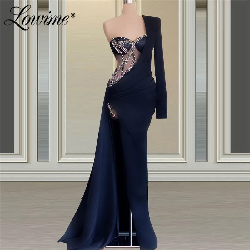 One Shoulder Dubai Robe De Soiree Crystals Dresses
