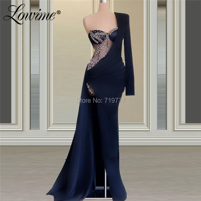 One Shoulder Dubai Robe De Soiree Crystals Dresses