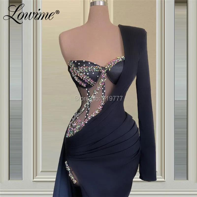 One Shoulder Dubai Robe De Soiree Crystals Dresses