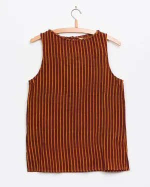 Oni Boatneck Tank in Pomegranate Stripe Block Print