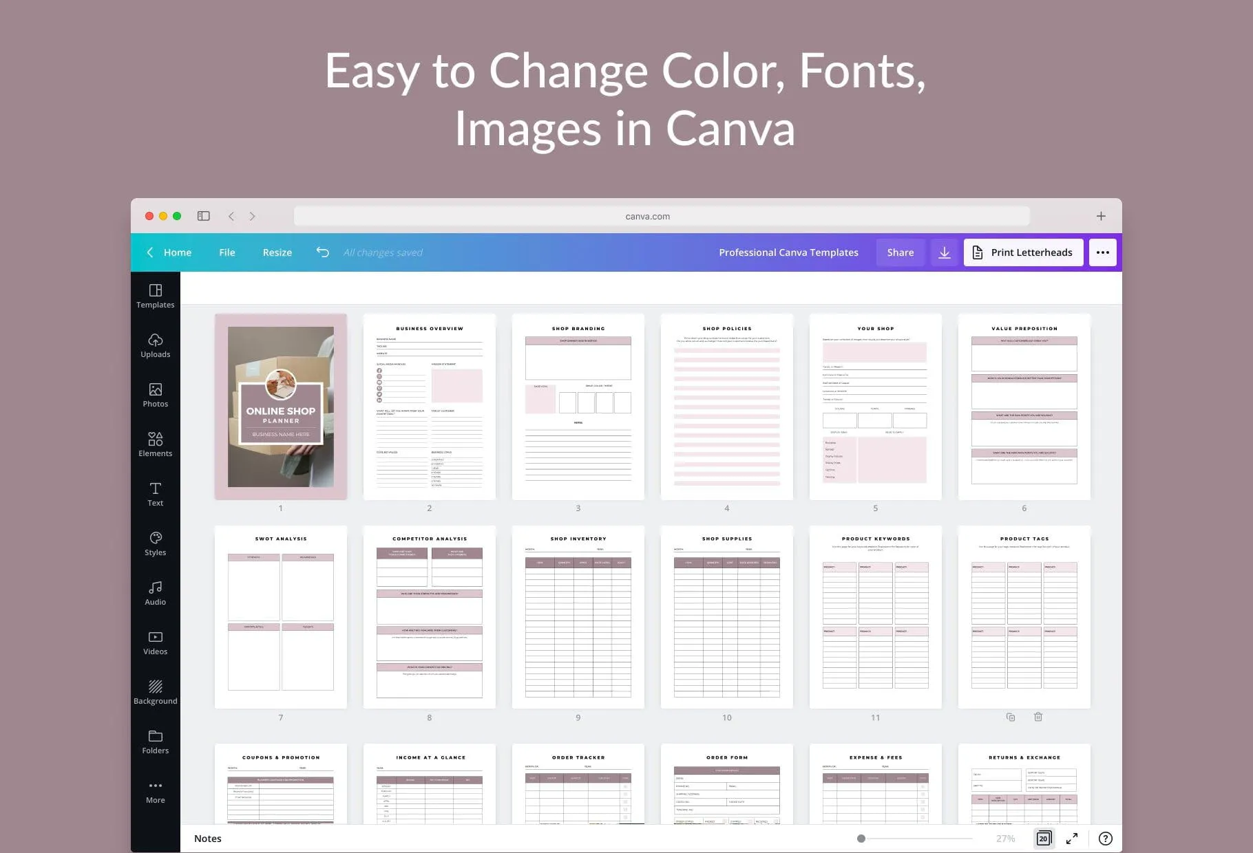 Online Shop Planner Canva Template