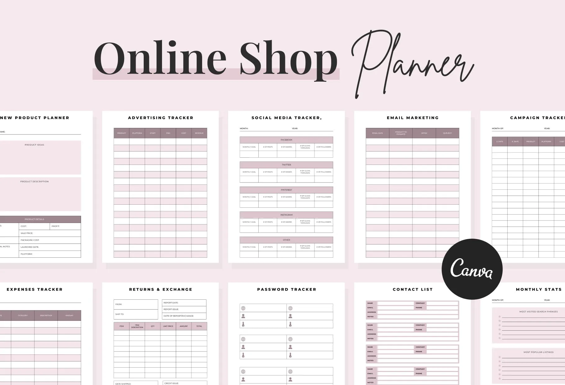 Online Shop Planner Canva Template